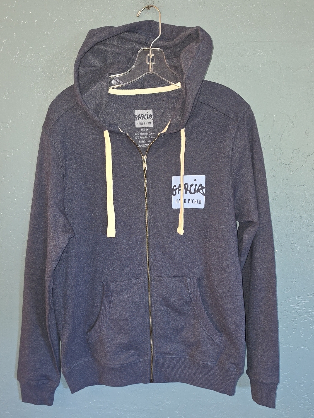 Jerry Garcia Hand Picked Navy Zip-Up Hoodie with Cream Accents
